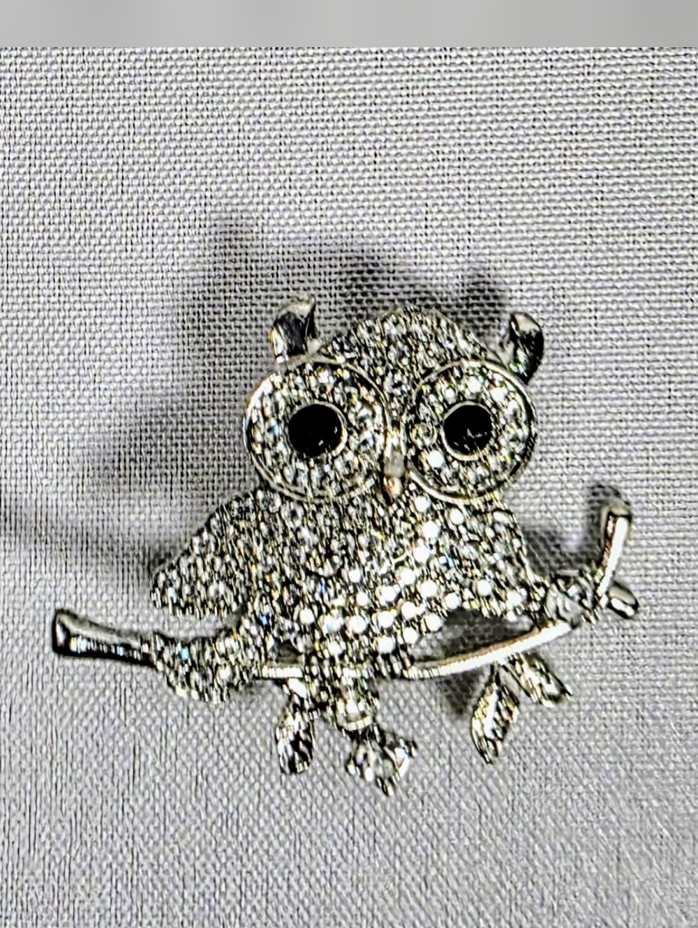 Silver Owl Brooch Rhinestone Crystal Bird Pin Cute Vintage Style